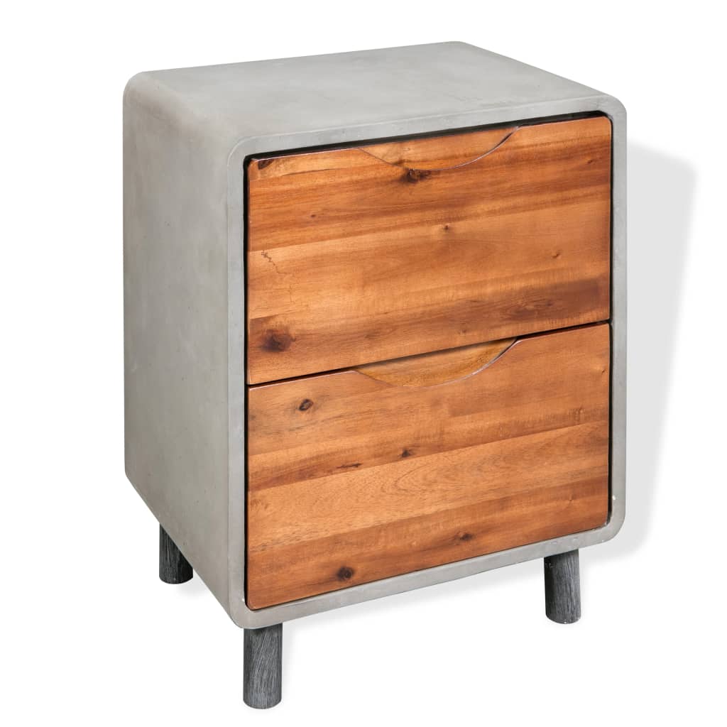 Nightstand Concrete Solid Acacia Wood 40x30x50 cm Aura Alcove Design
