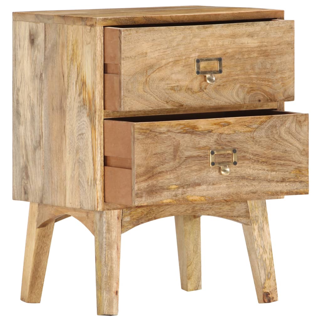 Handmade Solid Mango Wood Bedside Table with Two Drawers Aura Alcove Design